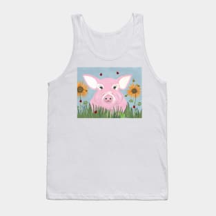 PIG Farmer Cute Pink Pig Acrylic Painting Tank Top